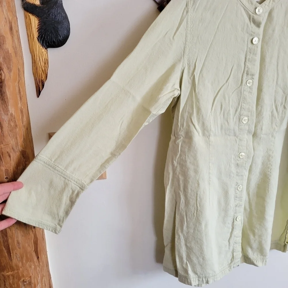 J. Jill Linen Cotton Long Sleeve Button Down Tunic Light Green M Medium